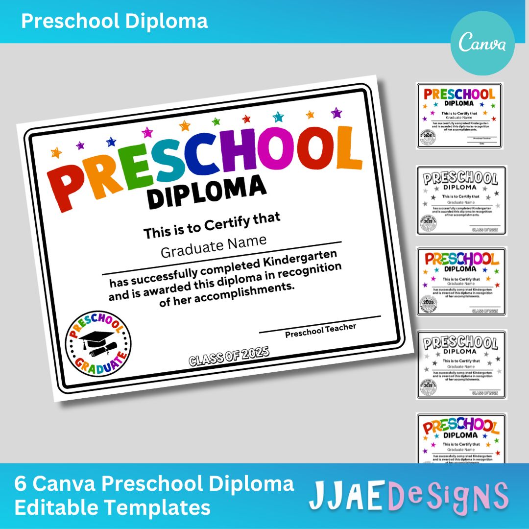 Preschool Diploma Canva Template