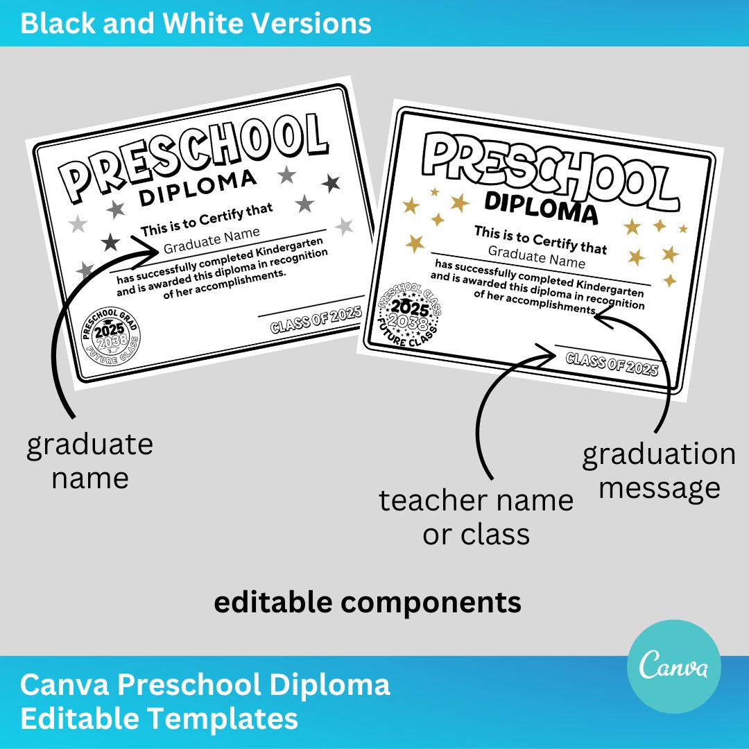 Preschool Diploma Canva Template