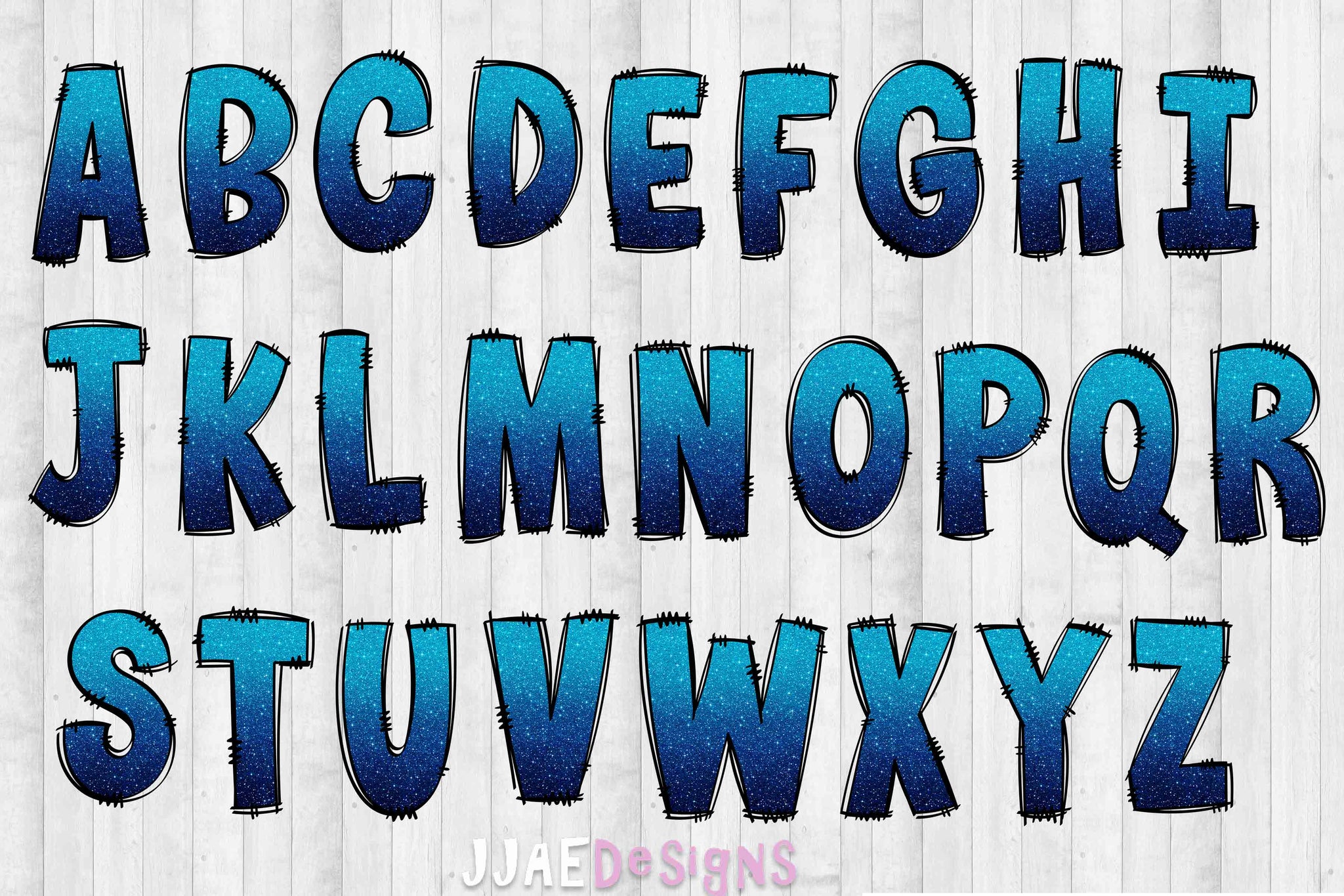 Blue Ombre Glitter PNG Letters