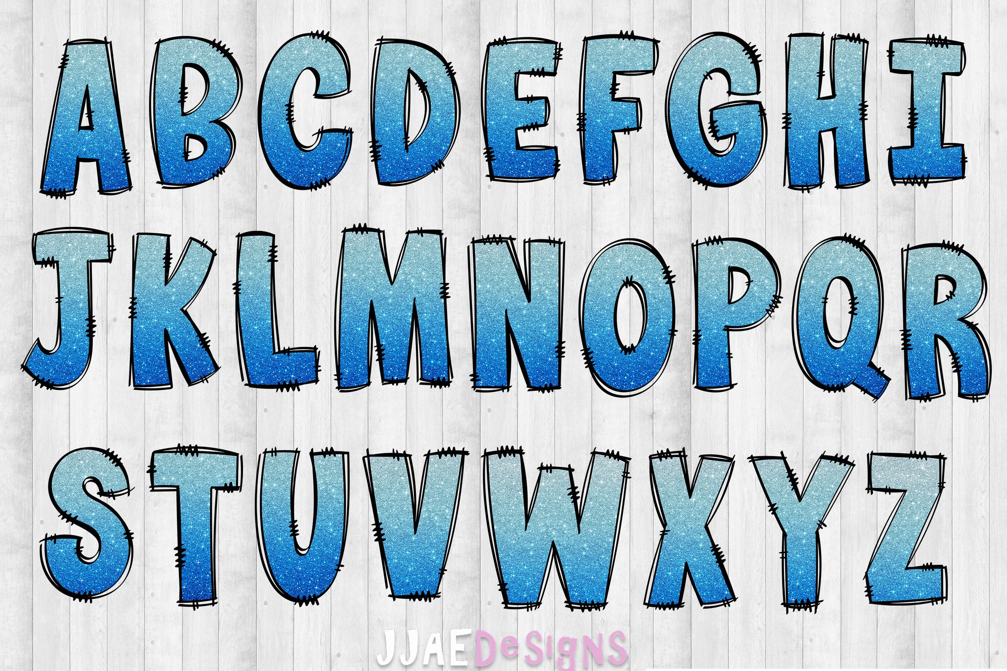 Light Blue Glitter PNG Letters