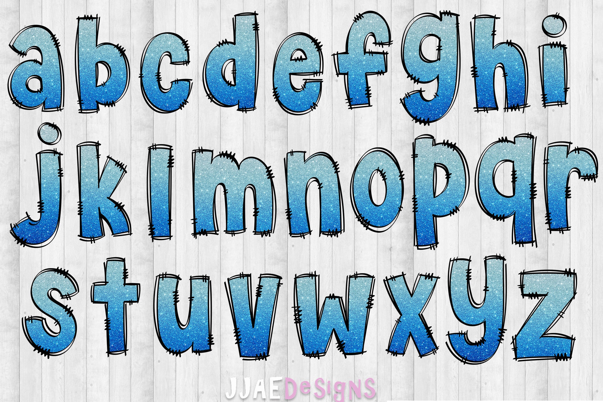 Light Blue Glitter PNG Letters