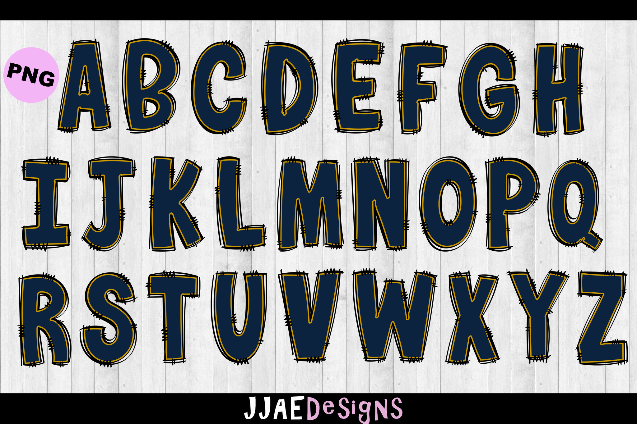 Navy Blue & Gold PNG Letters