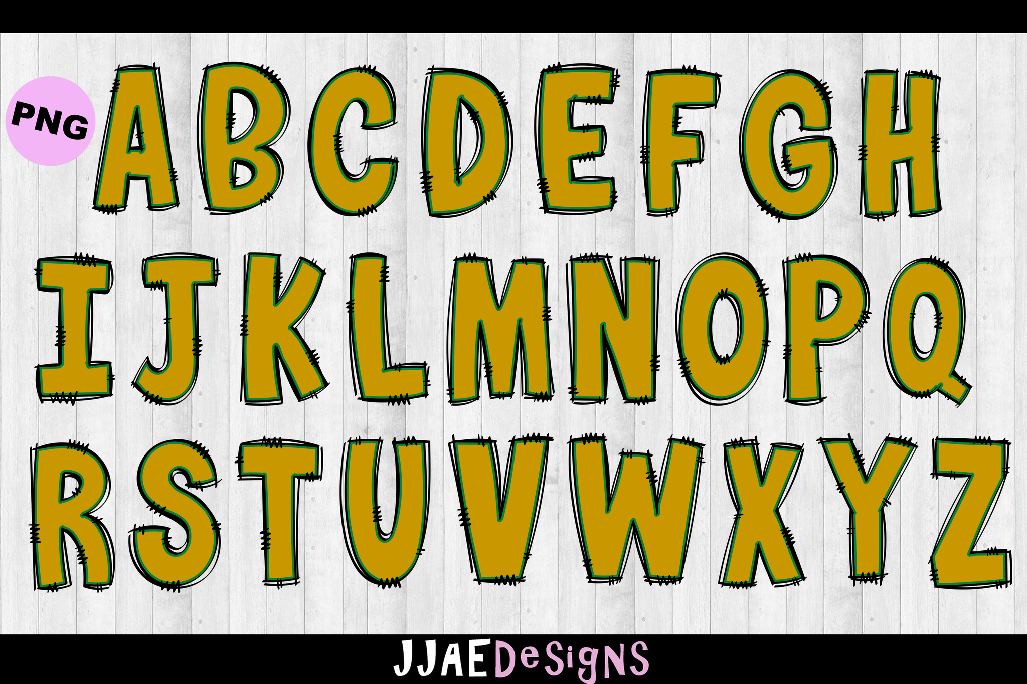 Green & Gold PNG Letters