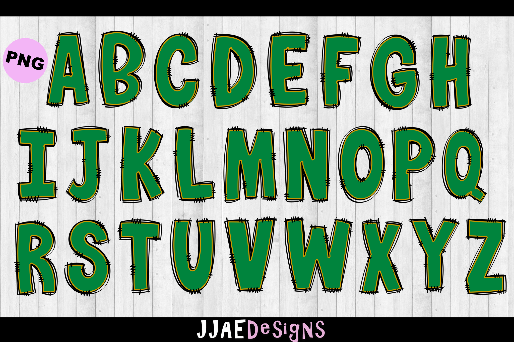 Green & Gold PNG Letters