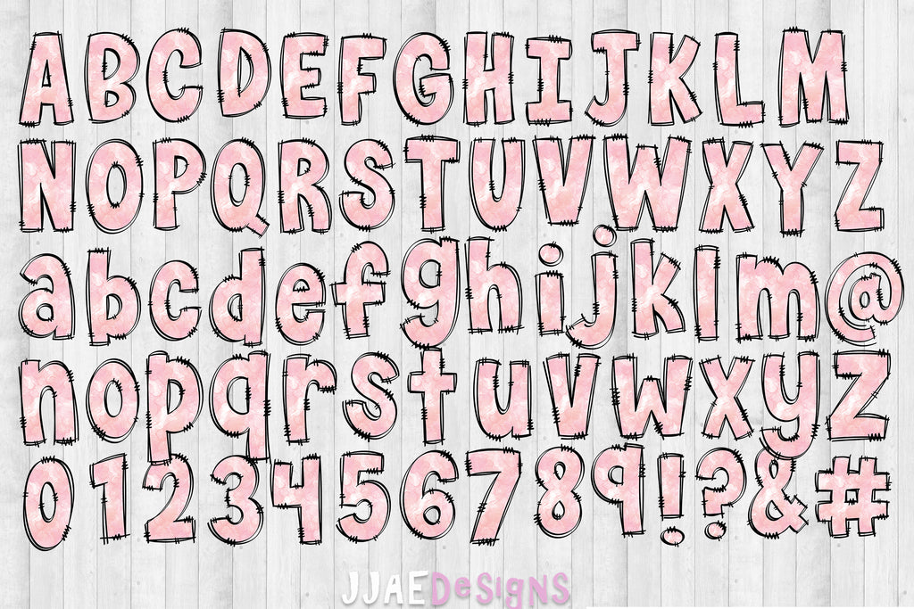 The entire Pink Watercolor Pastels Alcohol Ink Letters, Numbers, and punctuation page