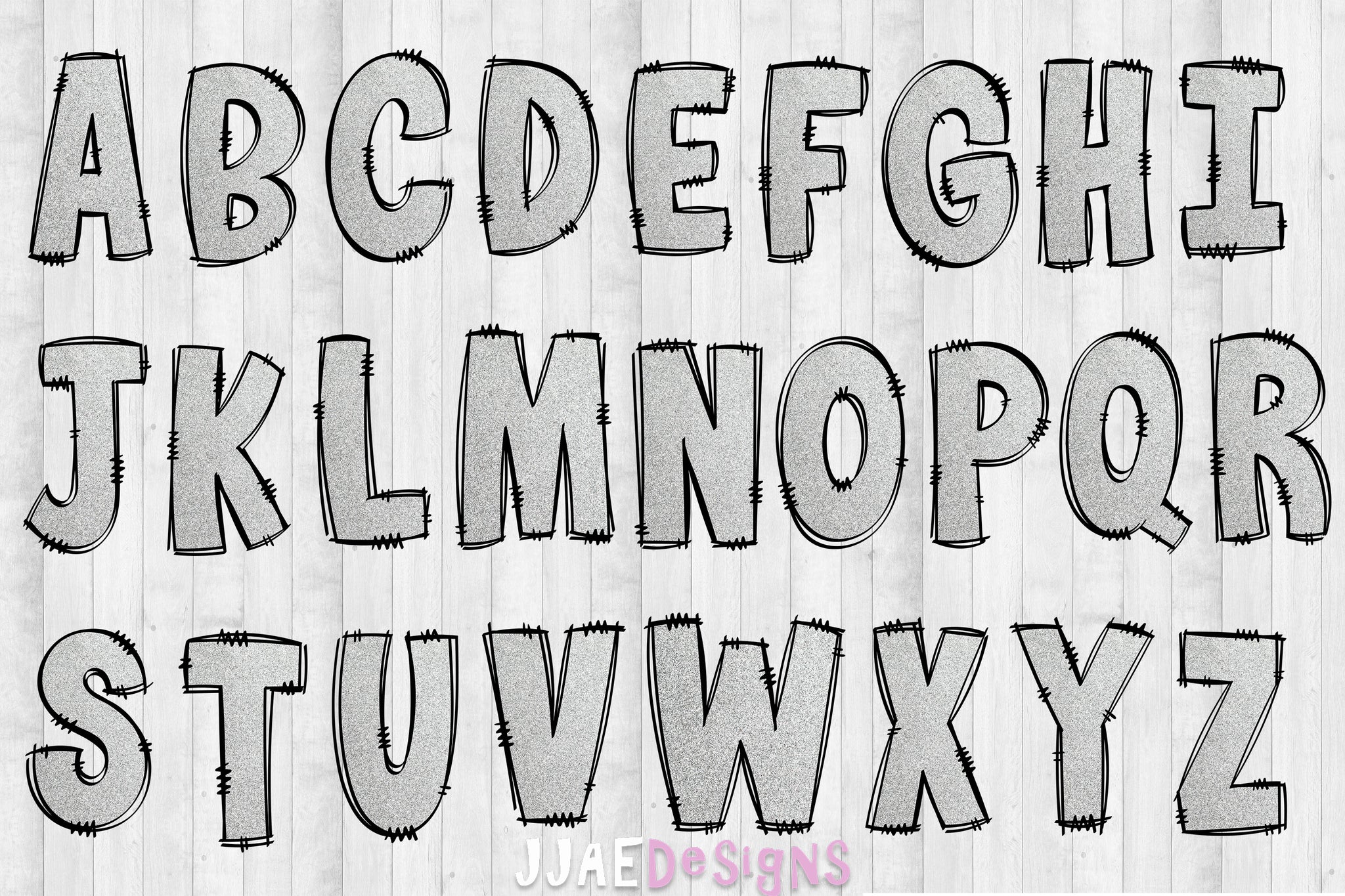 Silver Glitter PNG Letters