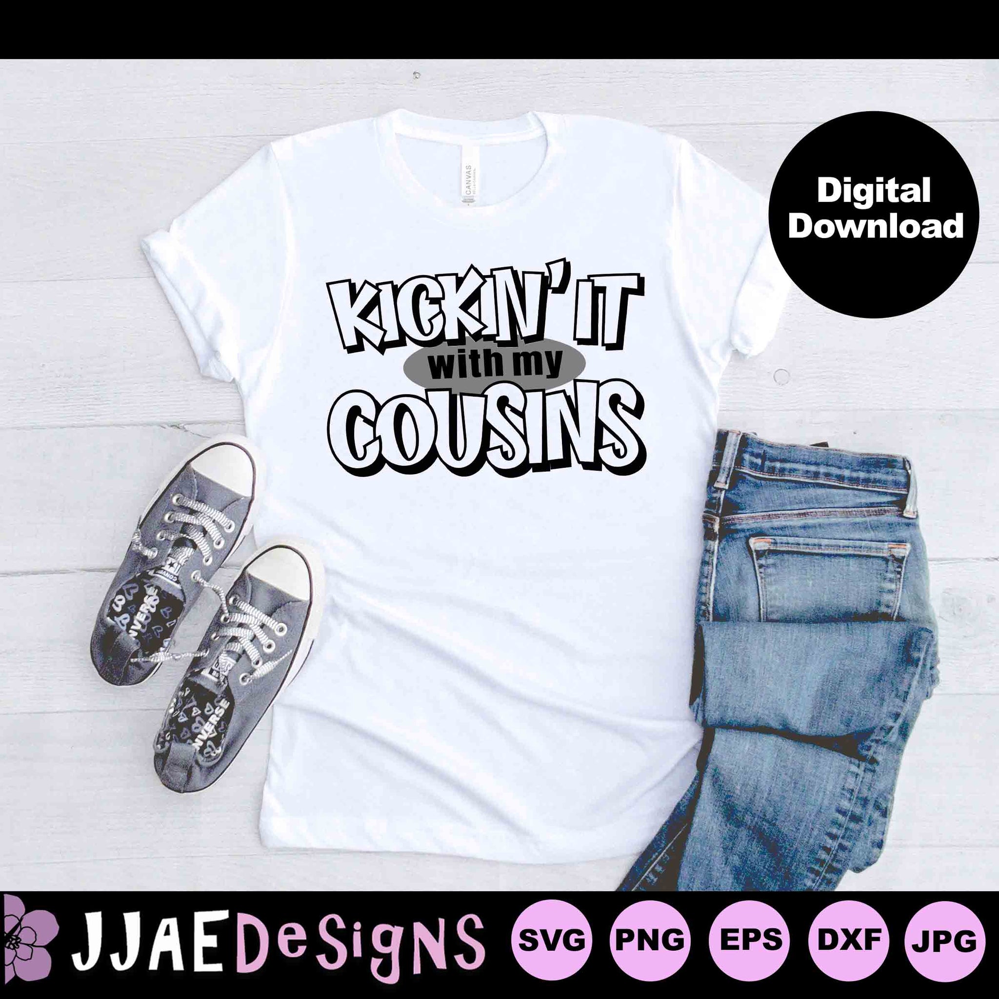 Picture of Kickin' it with my Cousins design on a white tshirt