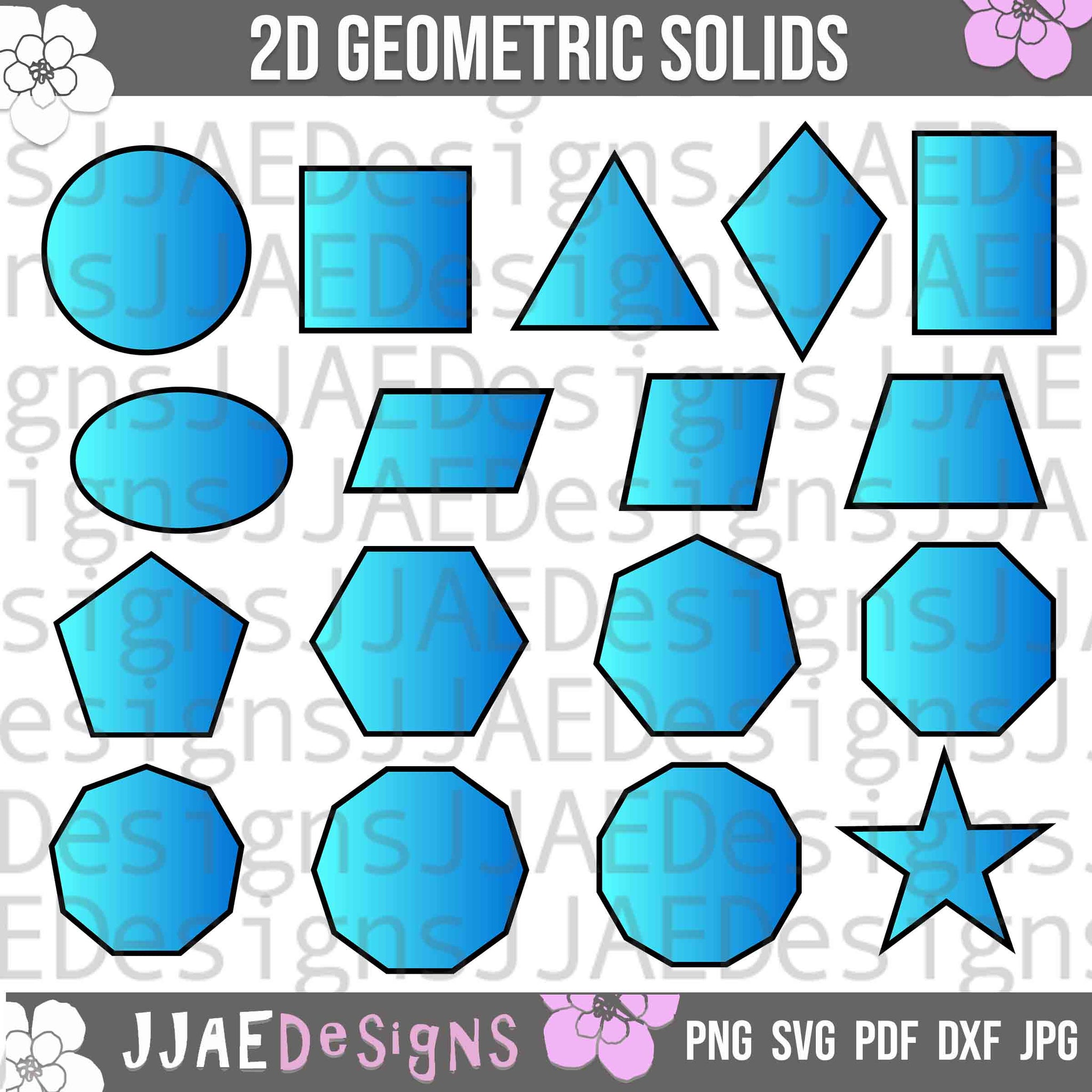 Geometry: 2D Geometry Gradient-Filled Shapes Clipart Set